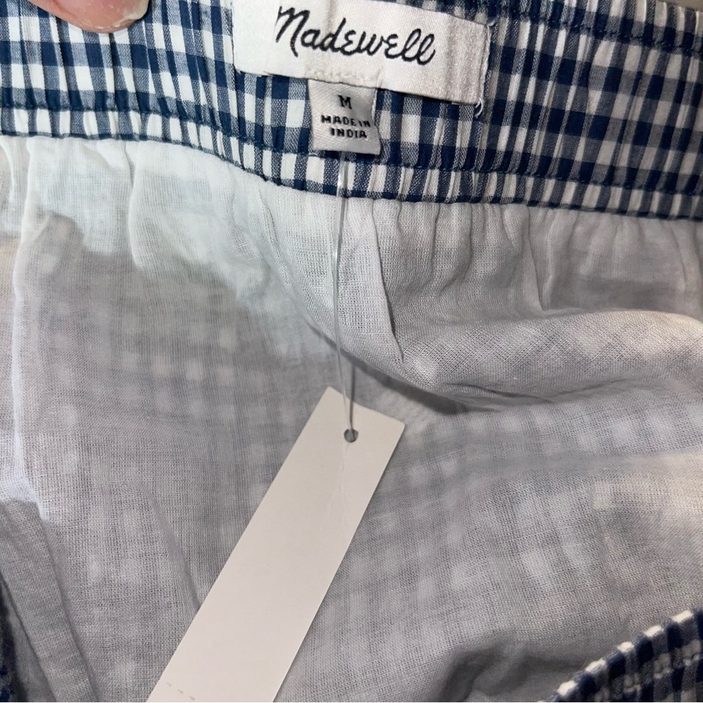 Madewell Navy Blue‎ Embroidered Tiered Pull-On Mini Skirt in Gingham Check new - Picture 6 of 11